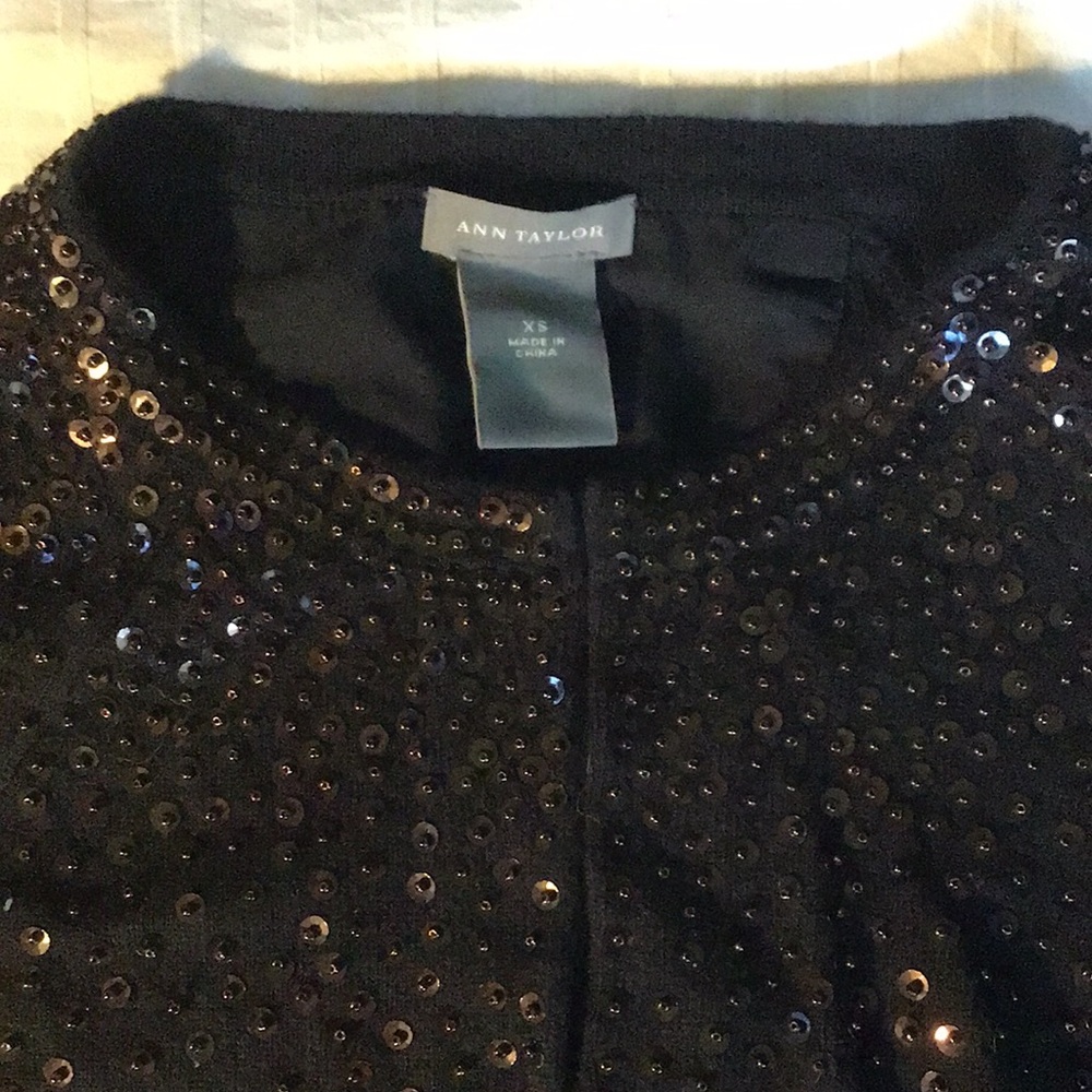Ann Taylor, Black Sparkle Sequin, Hook & Eye, Cardigan Sweater